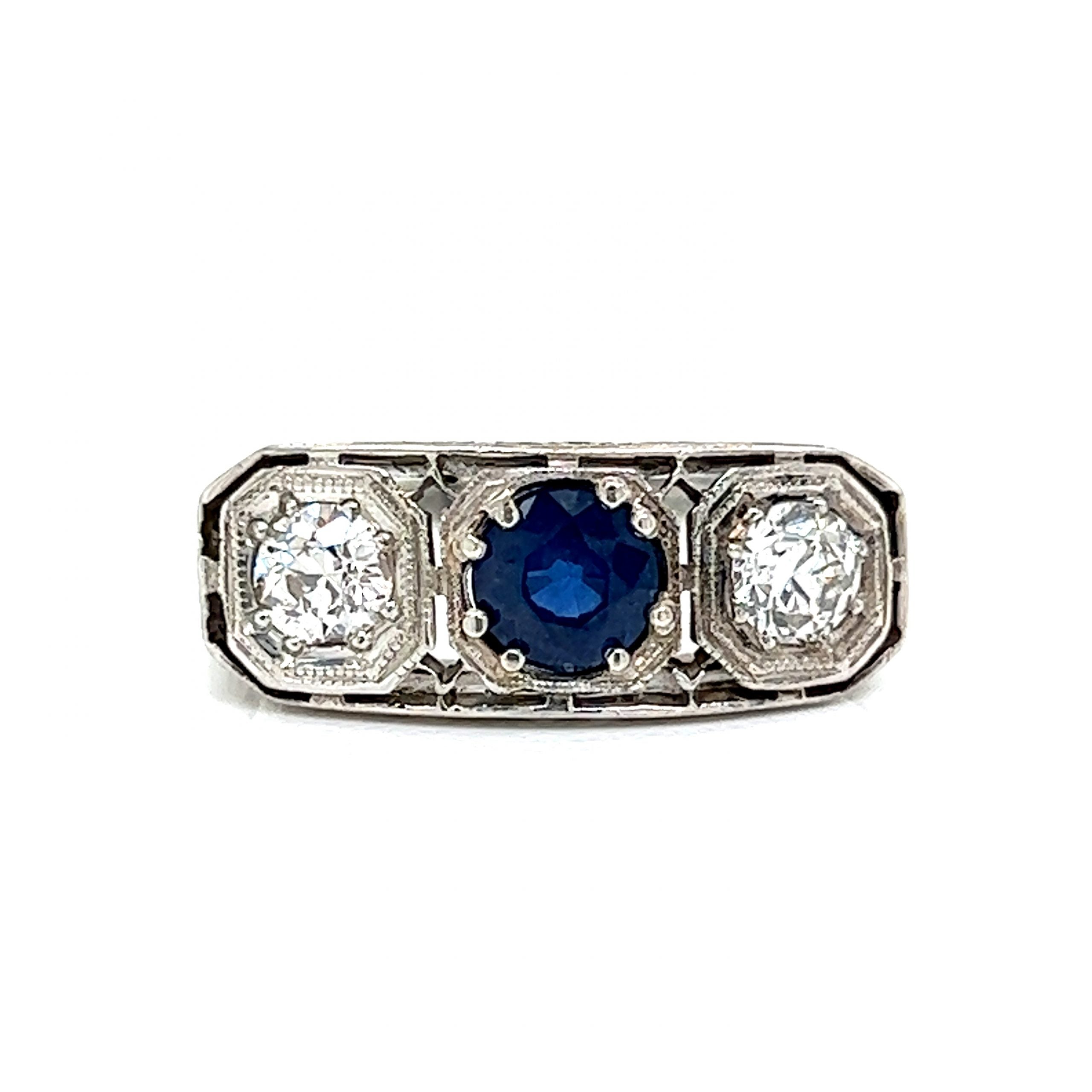 Edwardian Lilies White Gold Filigree East West Vintage Sapphire Ring — Antique  Jewelry Mall